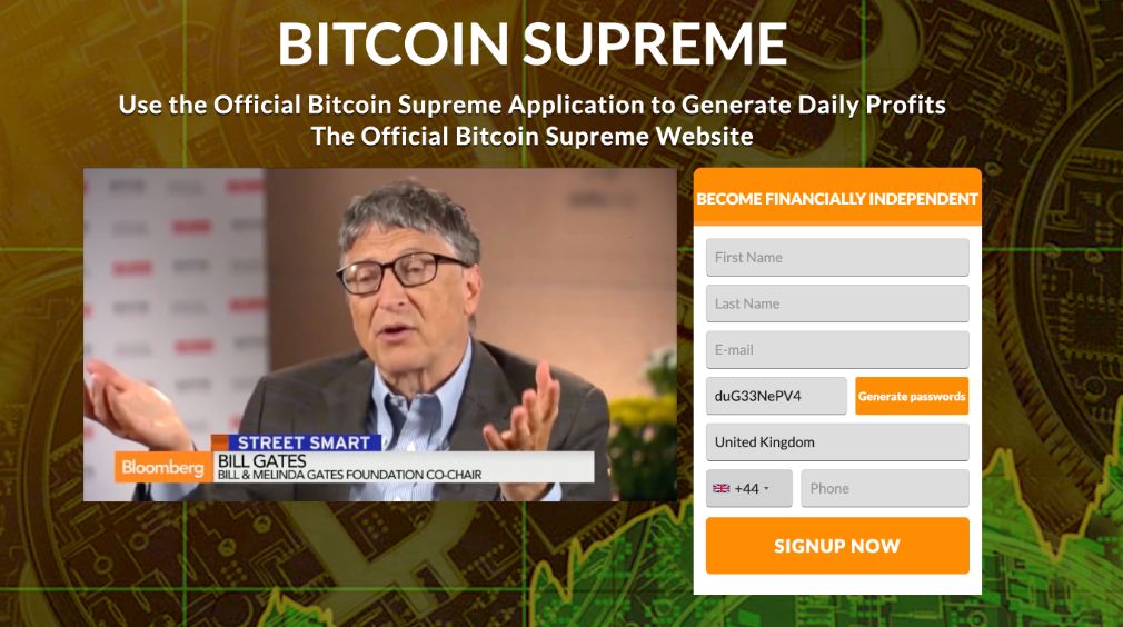 Bitcoin Supreme Erfahrungen - Bild von der Startseite